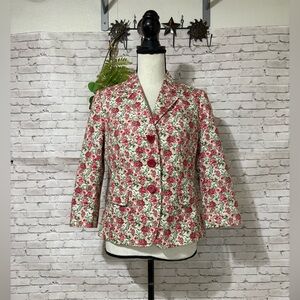 Talbots Garden Floral Rose 3/4 Sleeve Blazer PETITE
